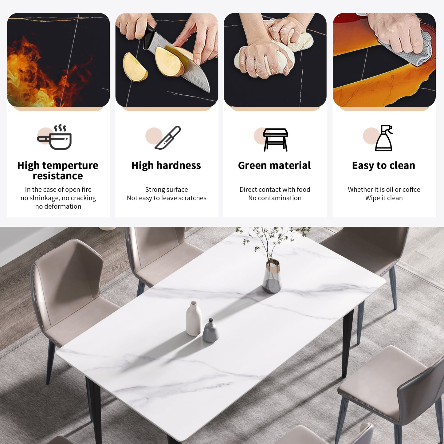 Modern white marble dining table with clean lines