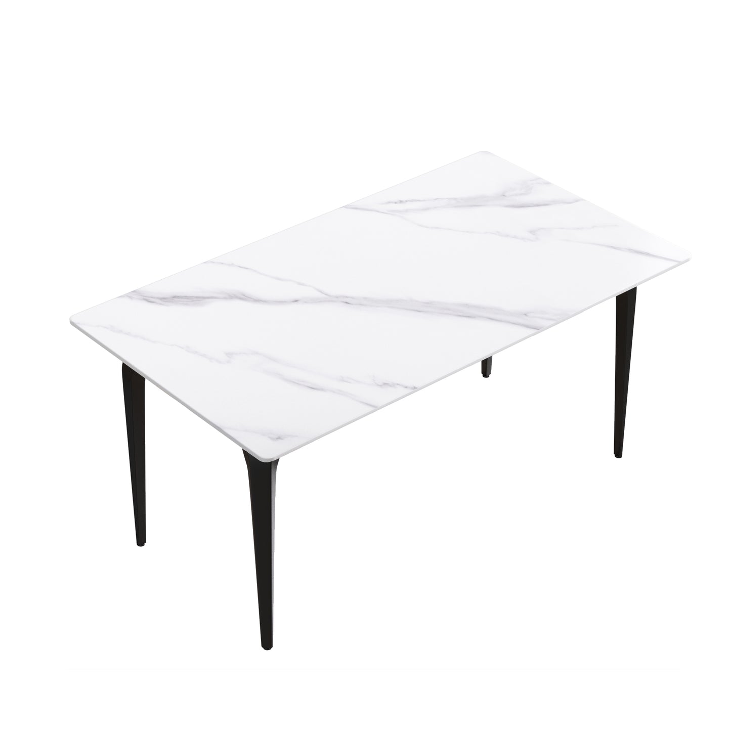 Rectangular marblelook dining table with black tapered legs