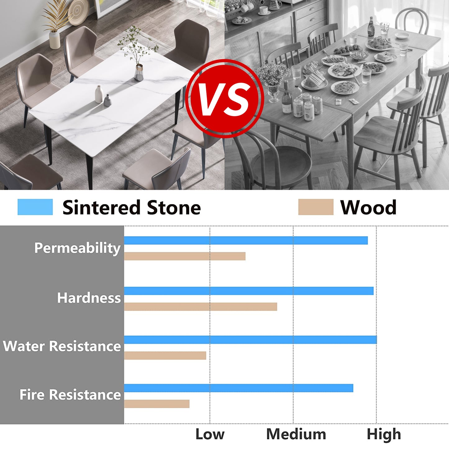 Modern marble pattern sintered stone dining table with grey upholstered chairs