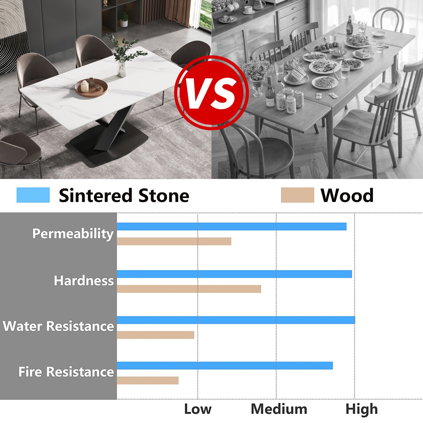 Modern white sintered stone dining table with black pedestal base
