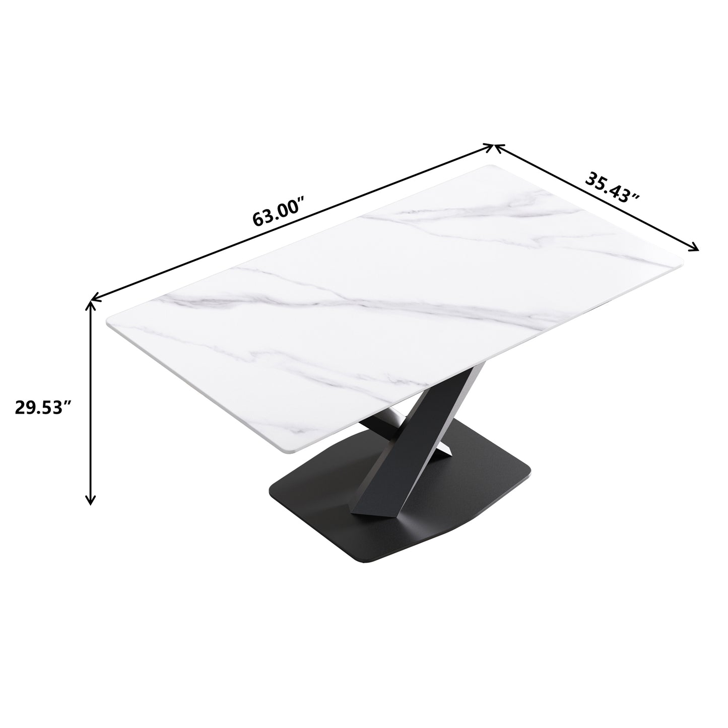 Modern white marble dining table with black pedestal base