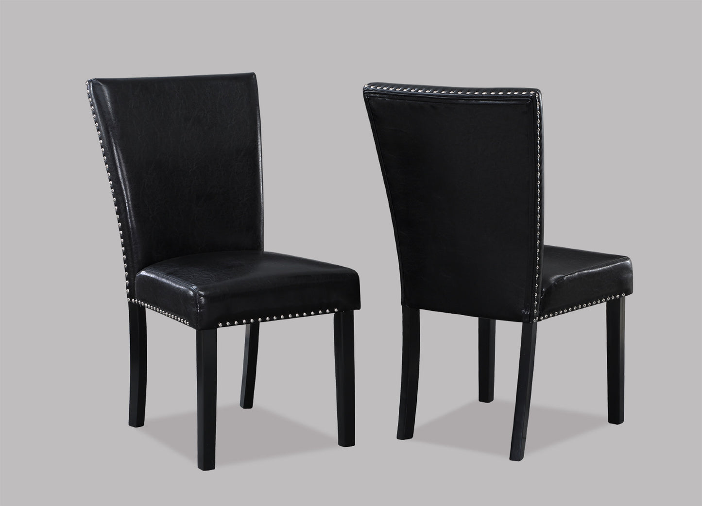 TREATLIFE HOME Set of 2 Transitional Upholstered Side Chairs with Nailhead Trim, Black Faux Leather, Dining Room Furniture