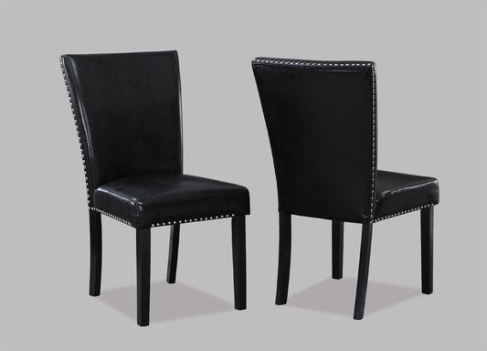 TREATLIFE HOME Set of 2 Transitional Upholstered Side Chairs with Nailhead Trim, Black Faux Leather, Dining Room Furniture