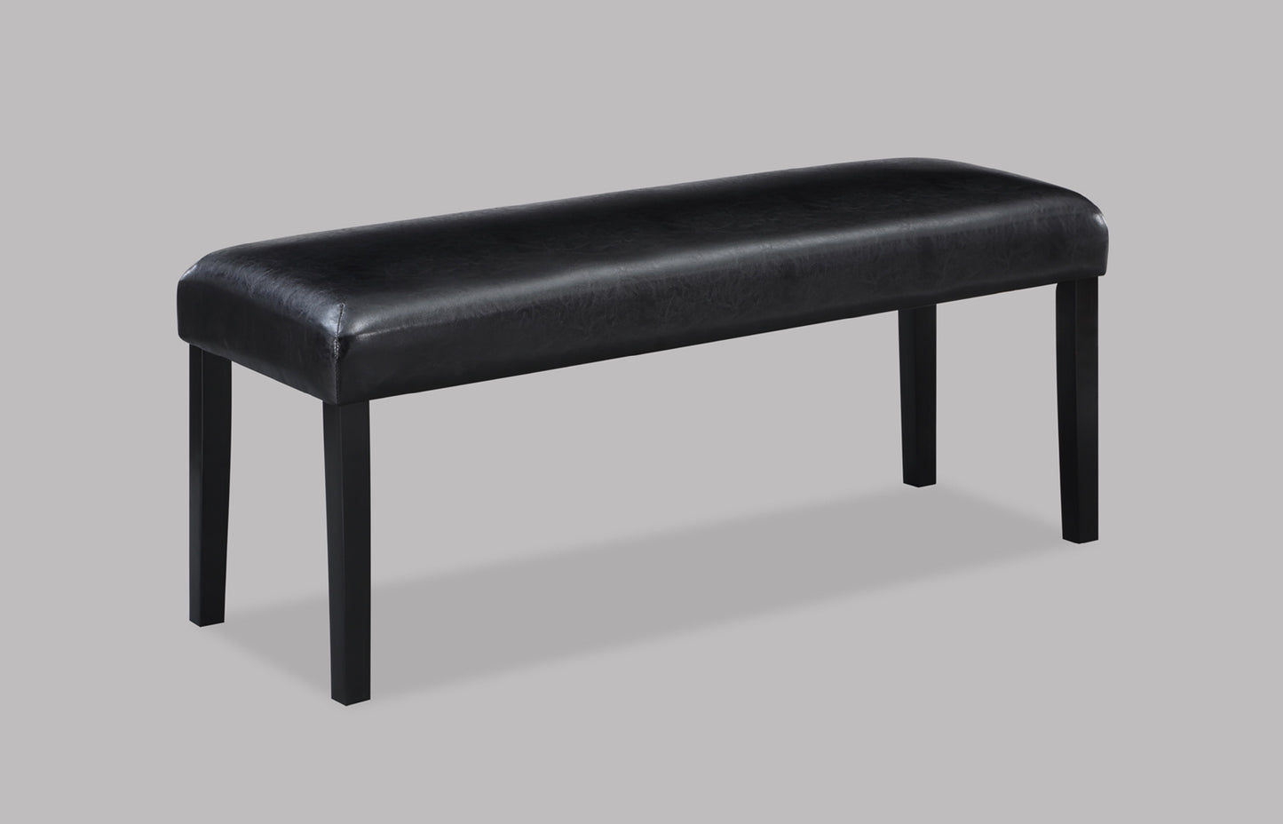 Black faux leather bench with dark wood legs