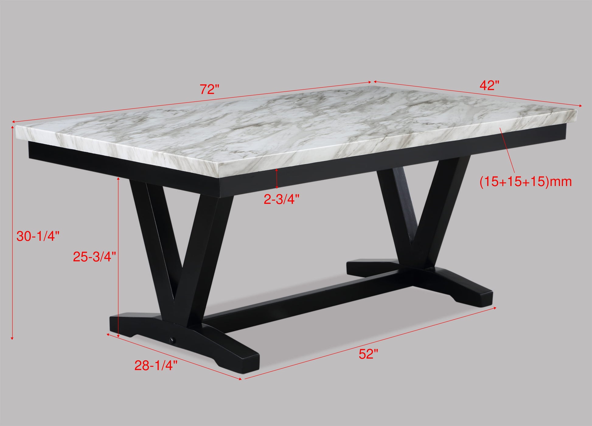 dining table with faux marble top and black trestle base