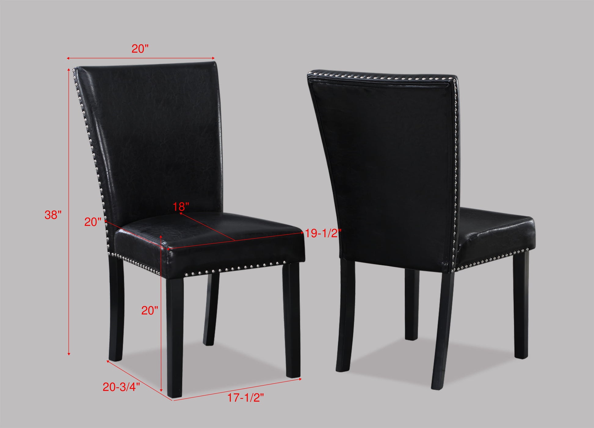 Black faux leather dining chair with silver nailhead trim