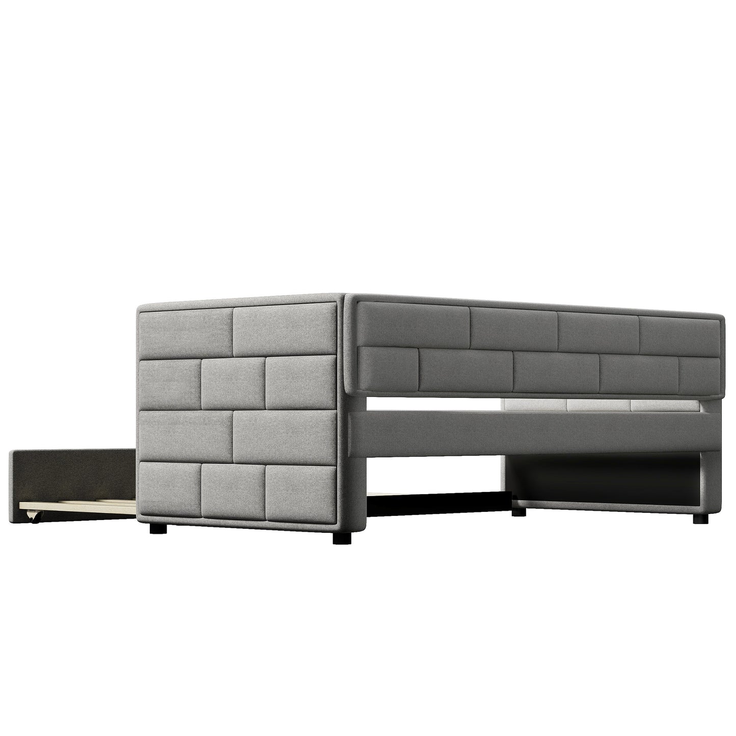 Modern grey upholstered bed frame with block design