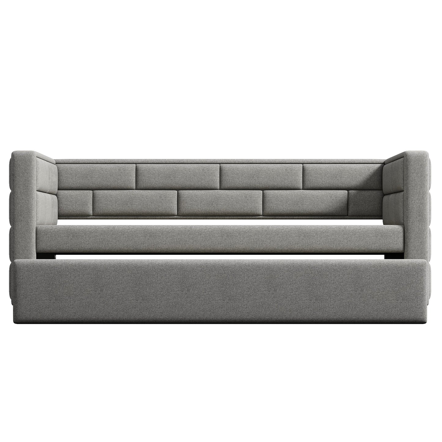 Grey fabric sofa with tufted back