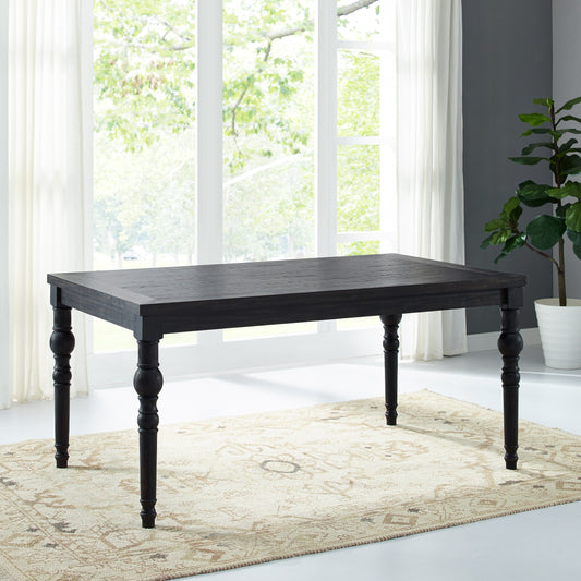 TREATLIFE HOME Urban Style Dining Table with Rich Wood Grain Top and Stately Turned Legs, Solid Rubberwood Frame, Black