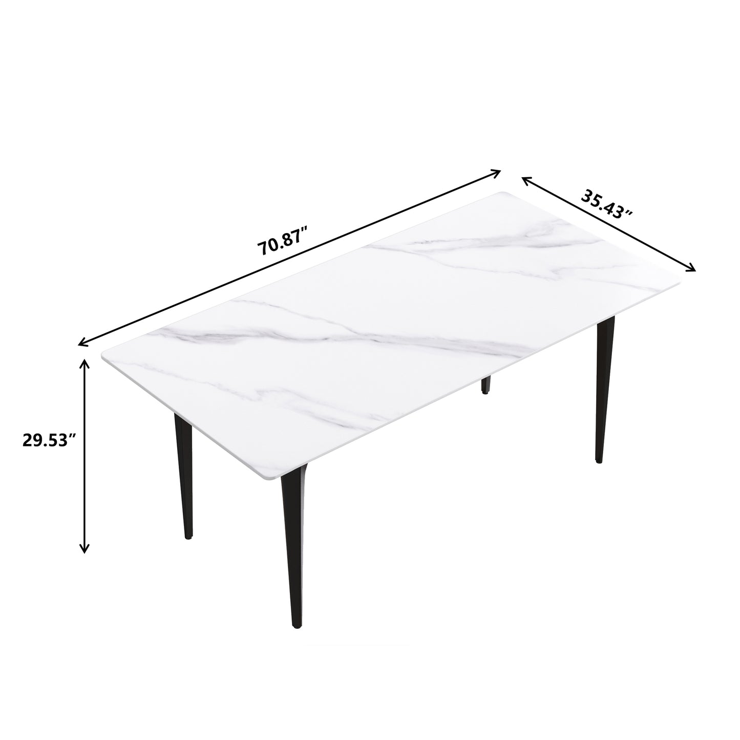 Rectangular white marble dining table with black legs