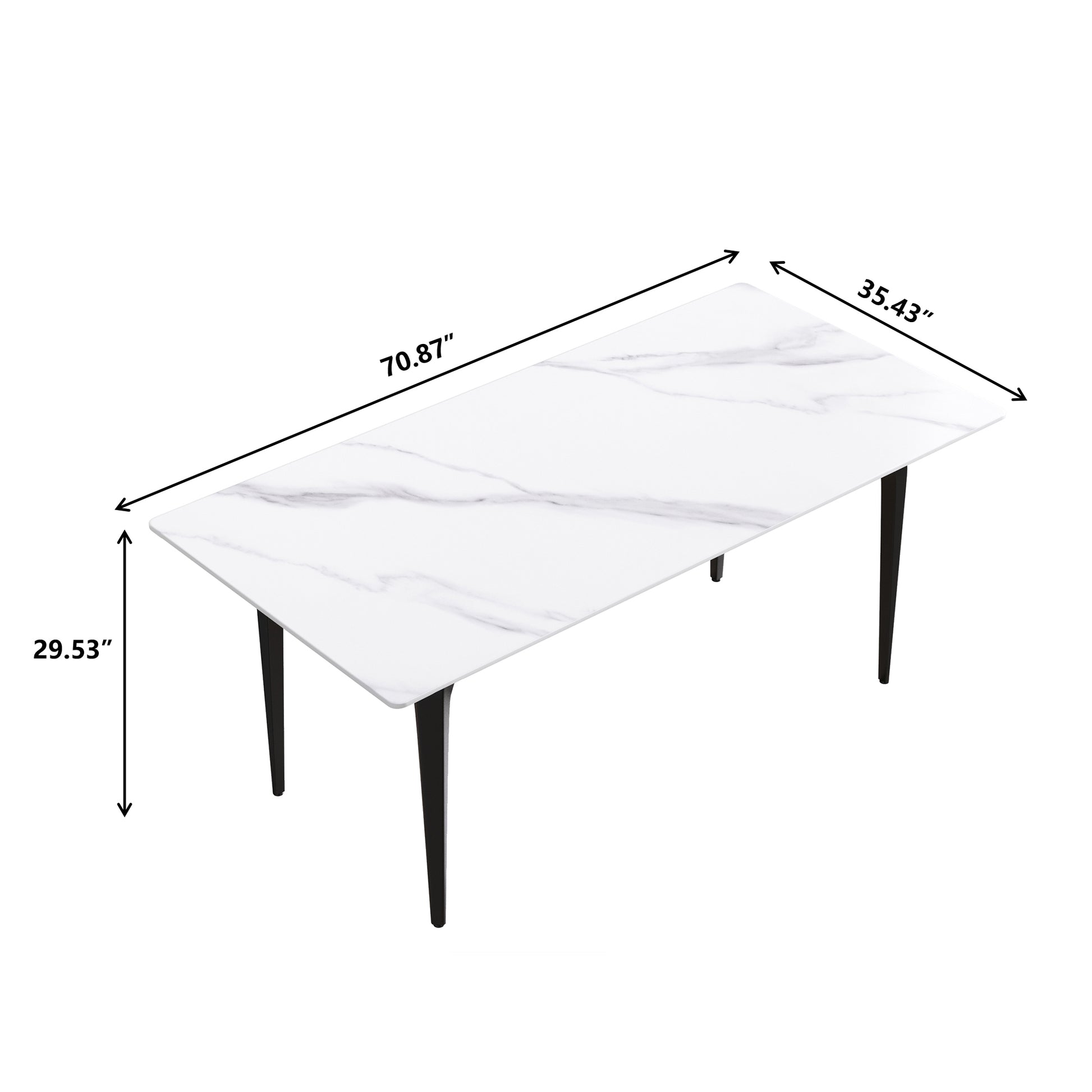 Rectangular white marble dining table with black legs
