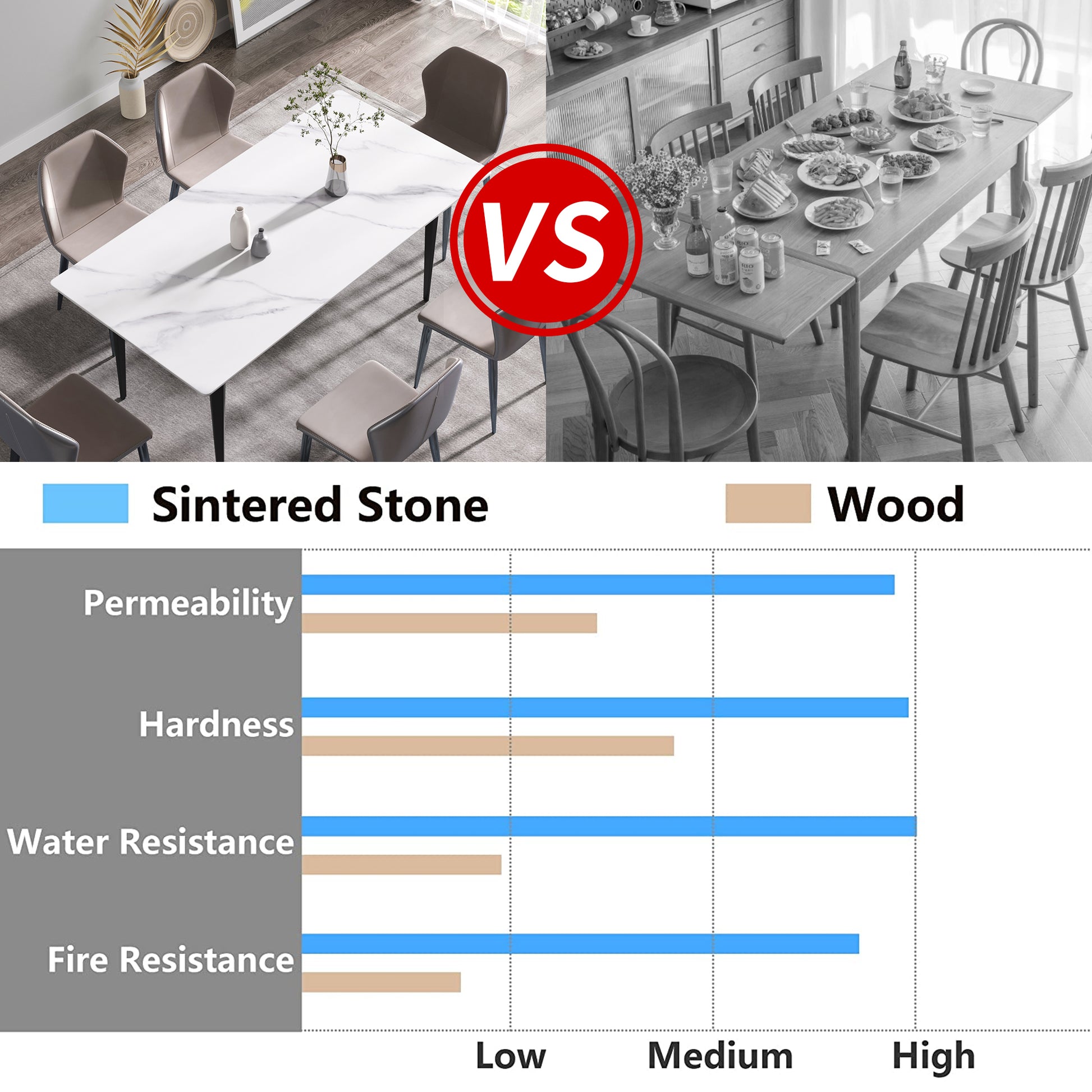 Elegant sintered stone dining table with marbled pattern