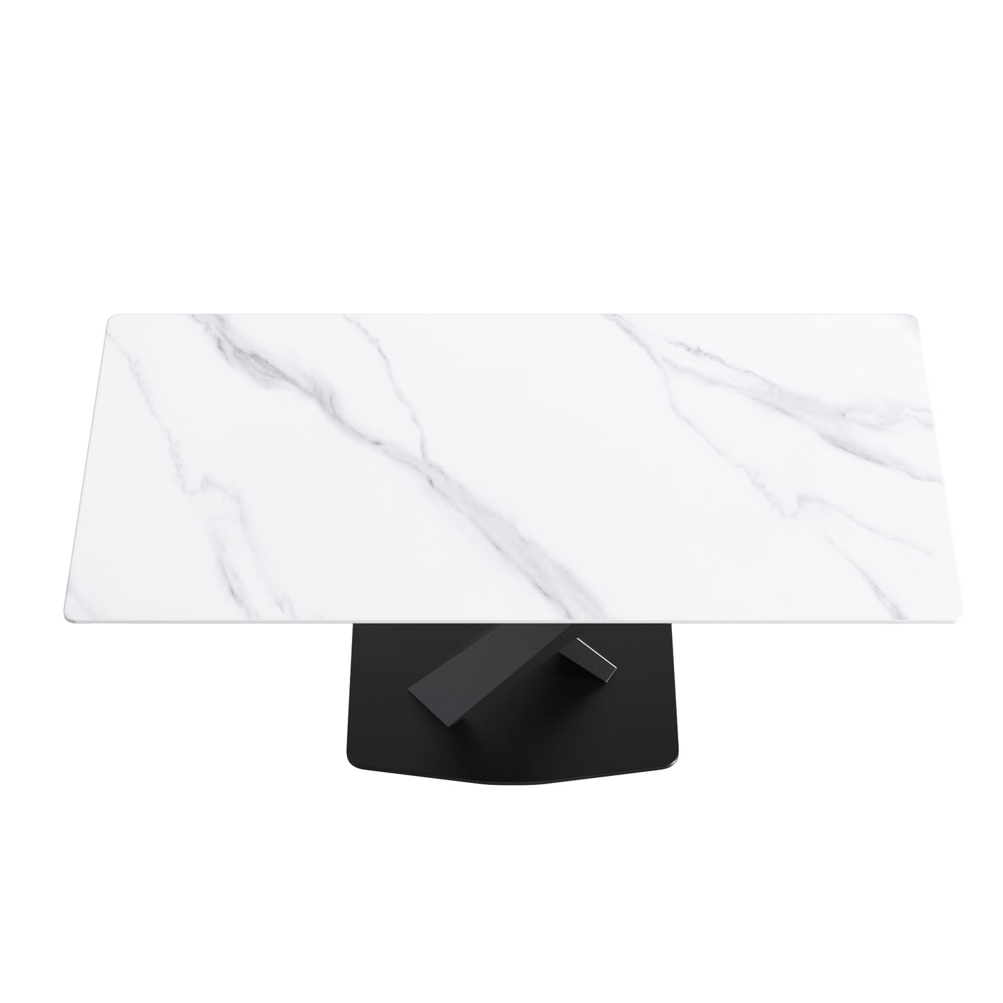 White marble top rectangular coffee table with black geometric base