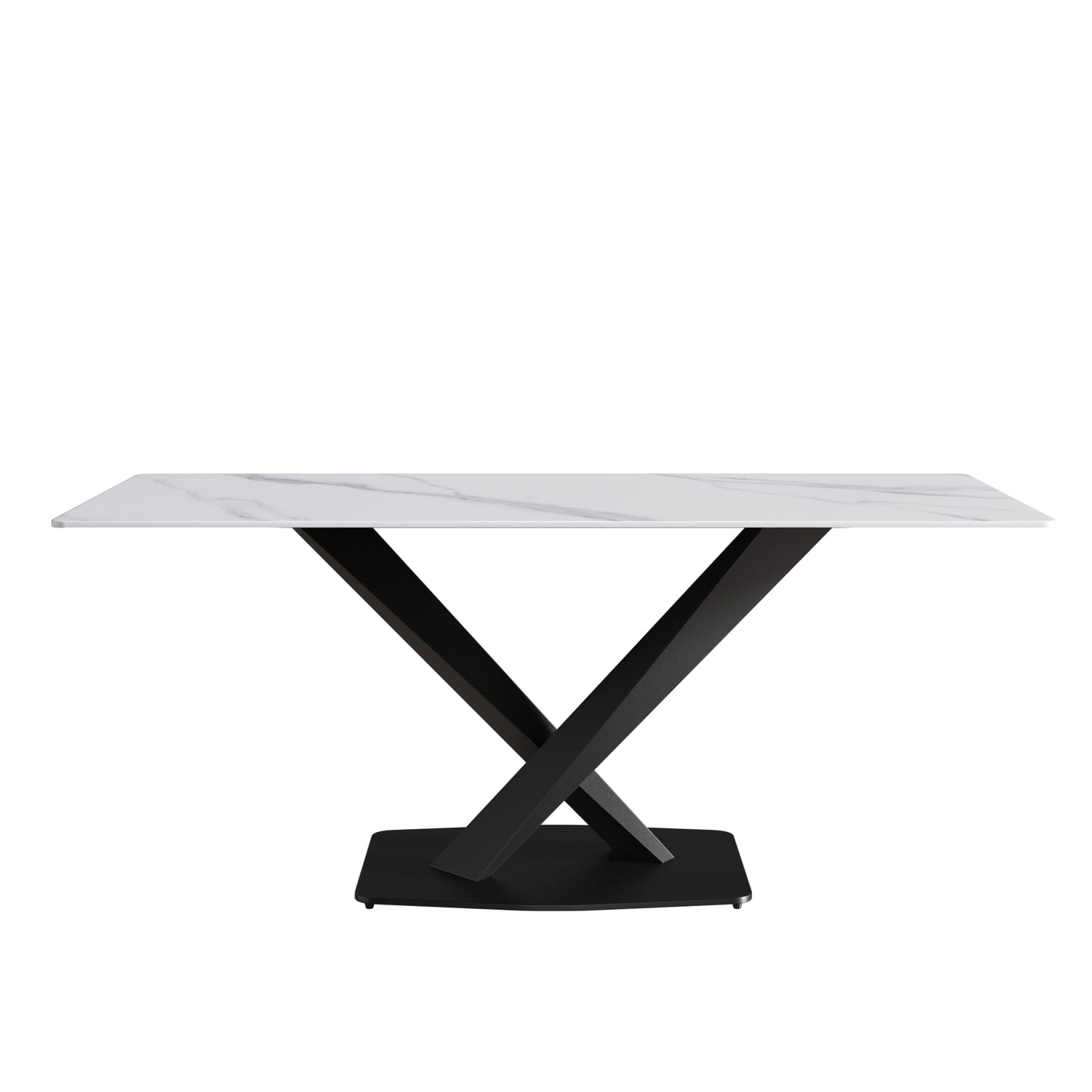 Rectangular faux marble top dining table with modern black Xbase
