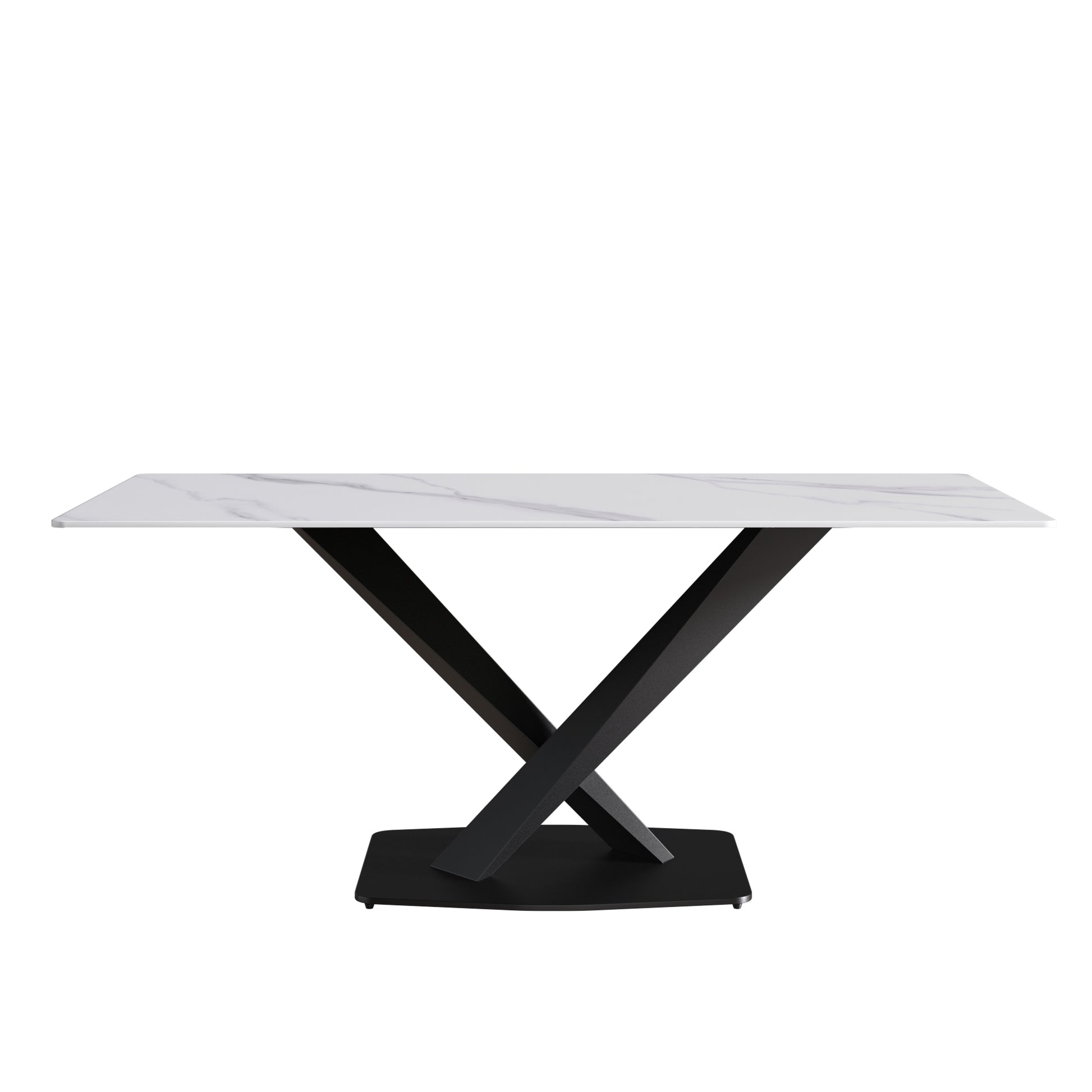 Rectangular faux marble top dining table with modern black Xbase