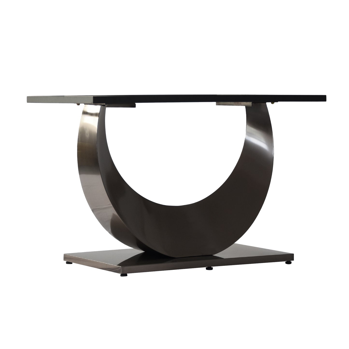 Modern Cshaped metal console table with a dark wood top