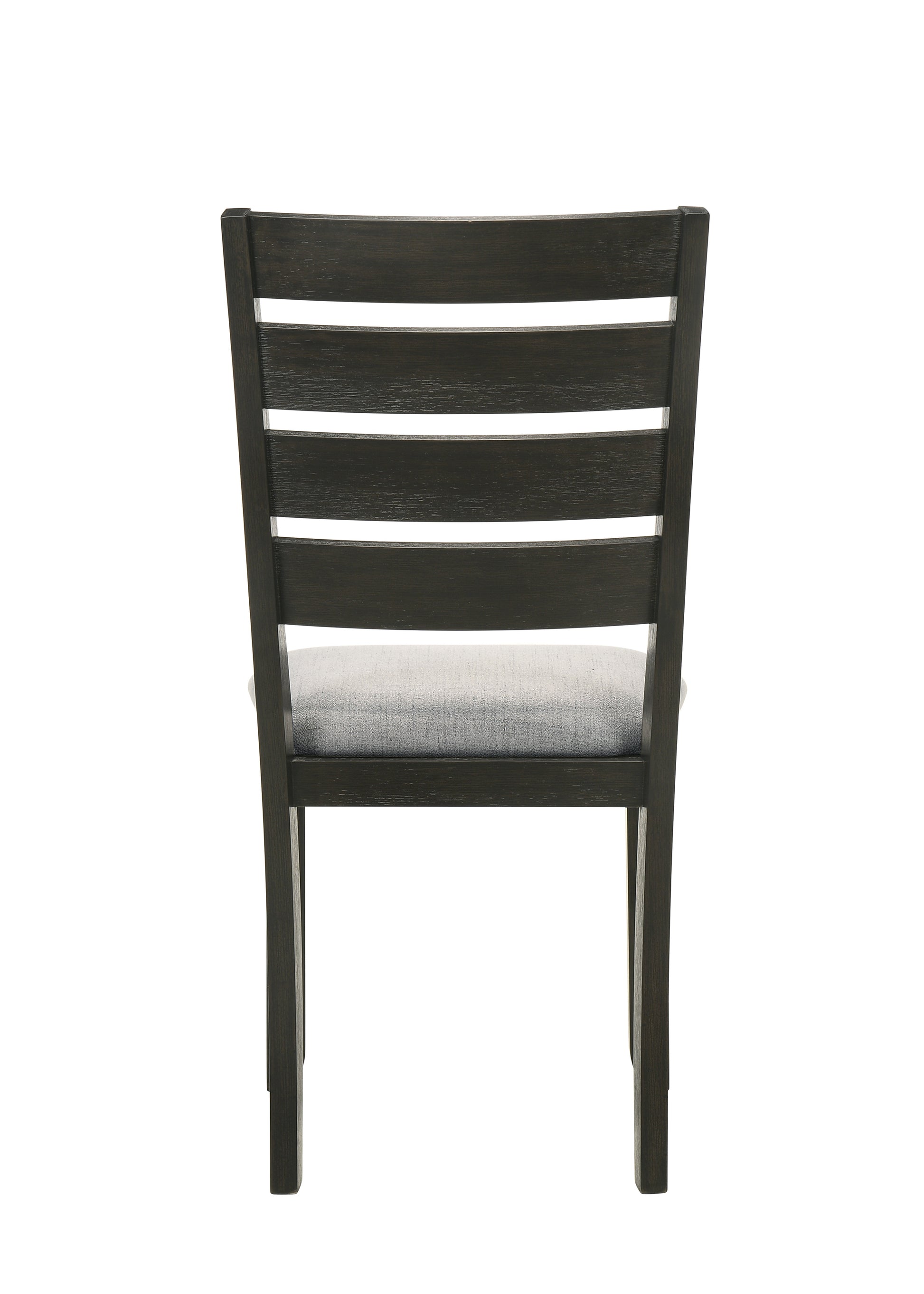 Dark oak dining chair with upholstered seat and slatted back