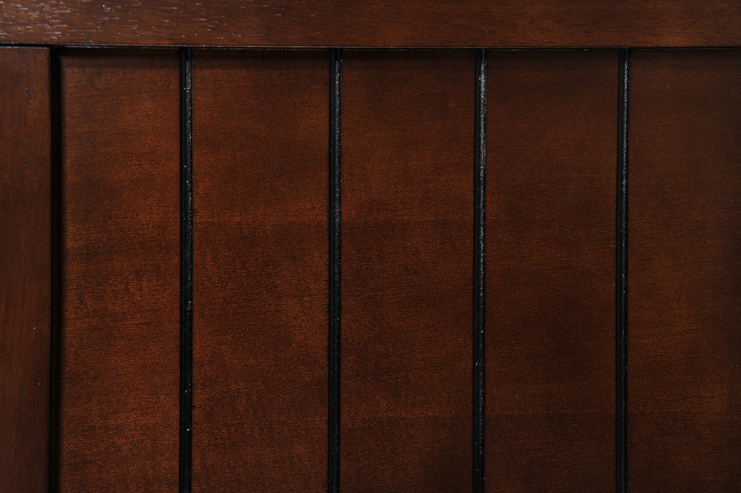 Dark brown wood paneling with subtle grain texture and black vertical accents