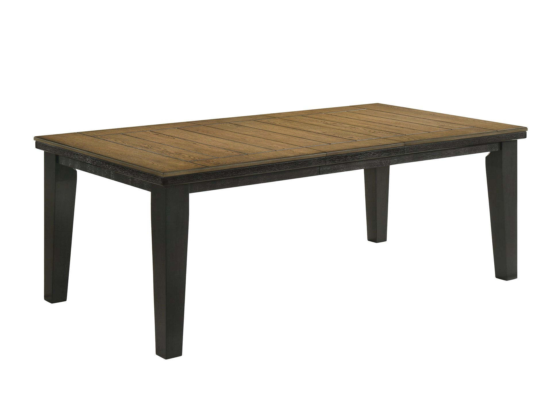 Rectangular dining table with oak veneer top and dark wood base
