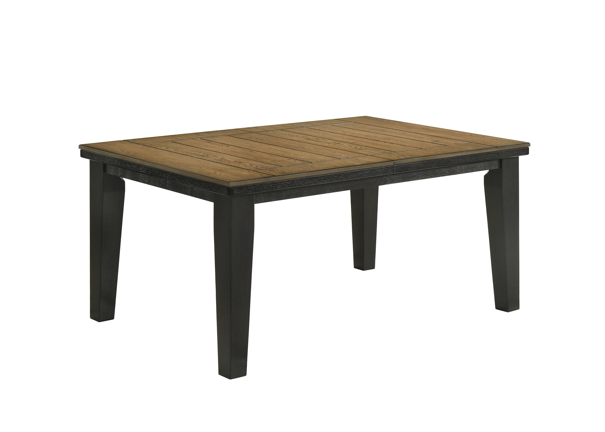 Rustic oak and dark gray dining table with wood plank top