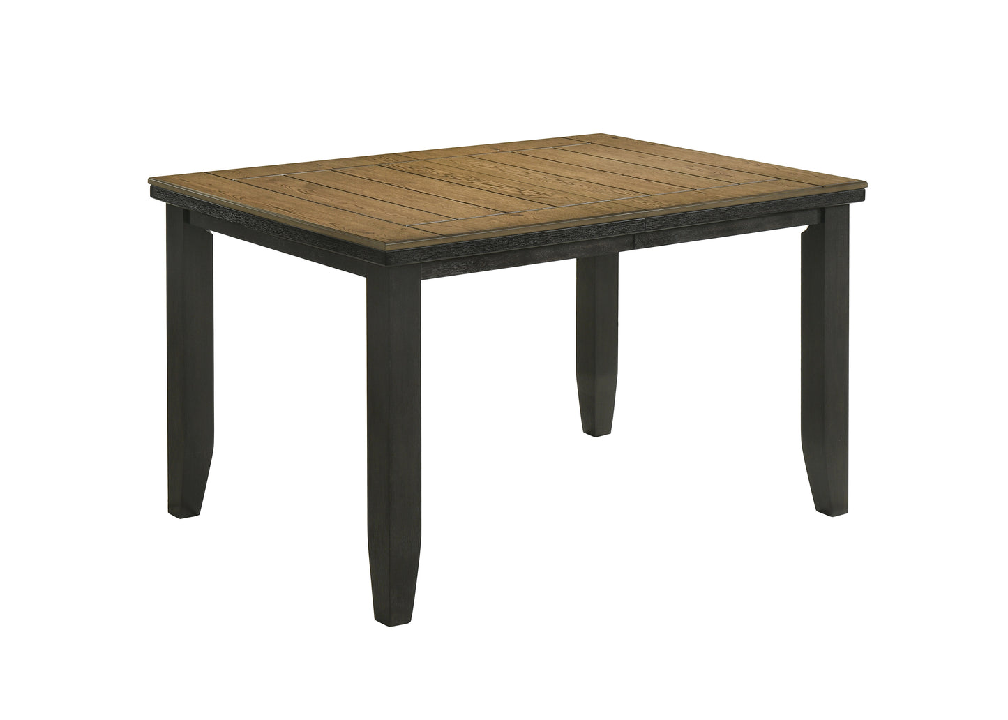 Rustic oak and dark grey dining table with planked top