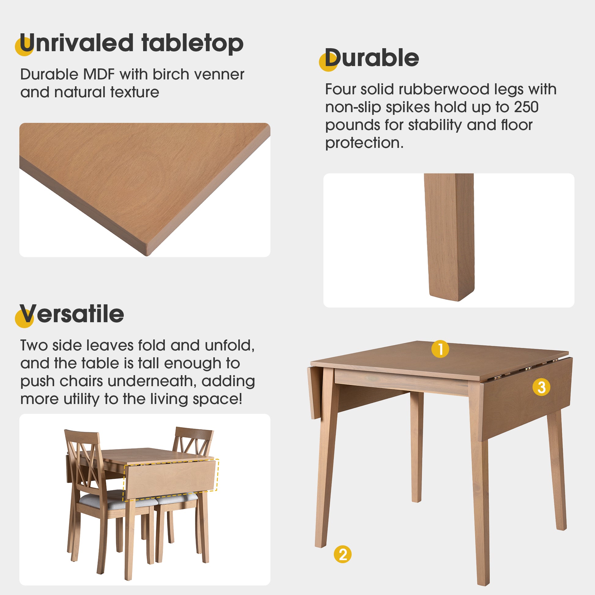 Durable MDF birch veneer tabletop with natural texture