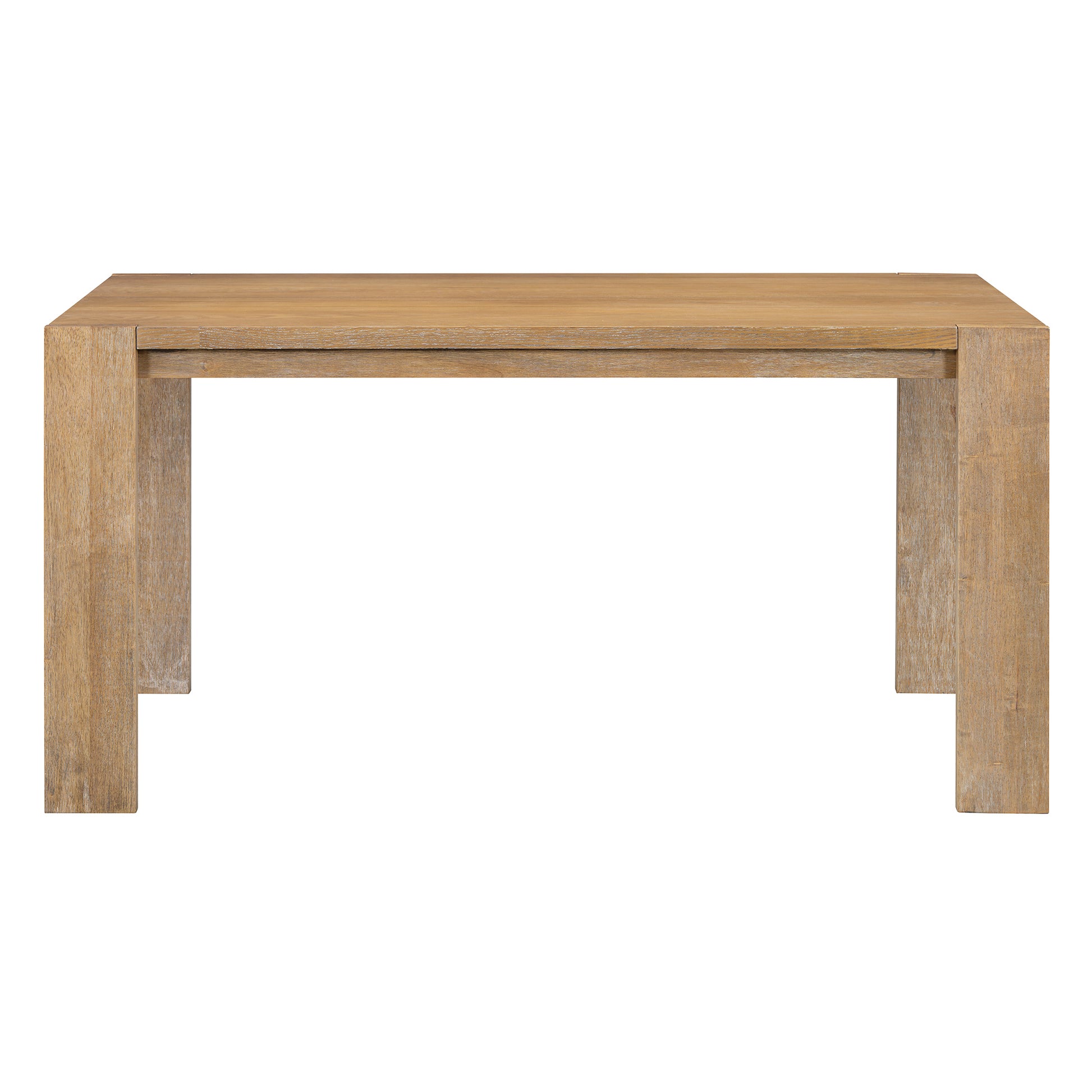 Light brown reclaimed wood dining table with clean lines