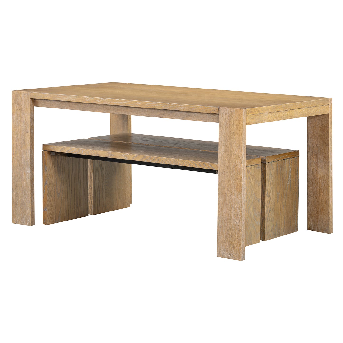 Rustic wood dining table with matching bench