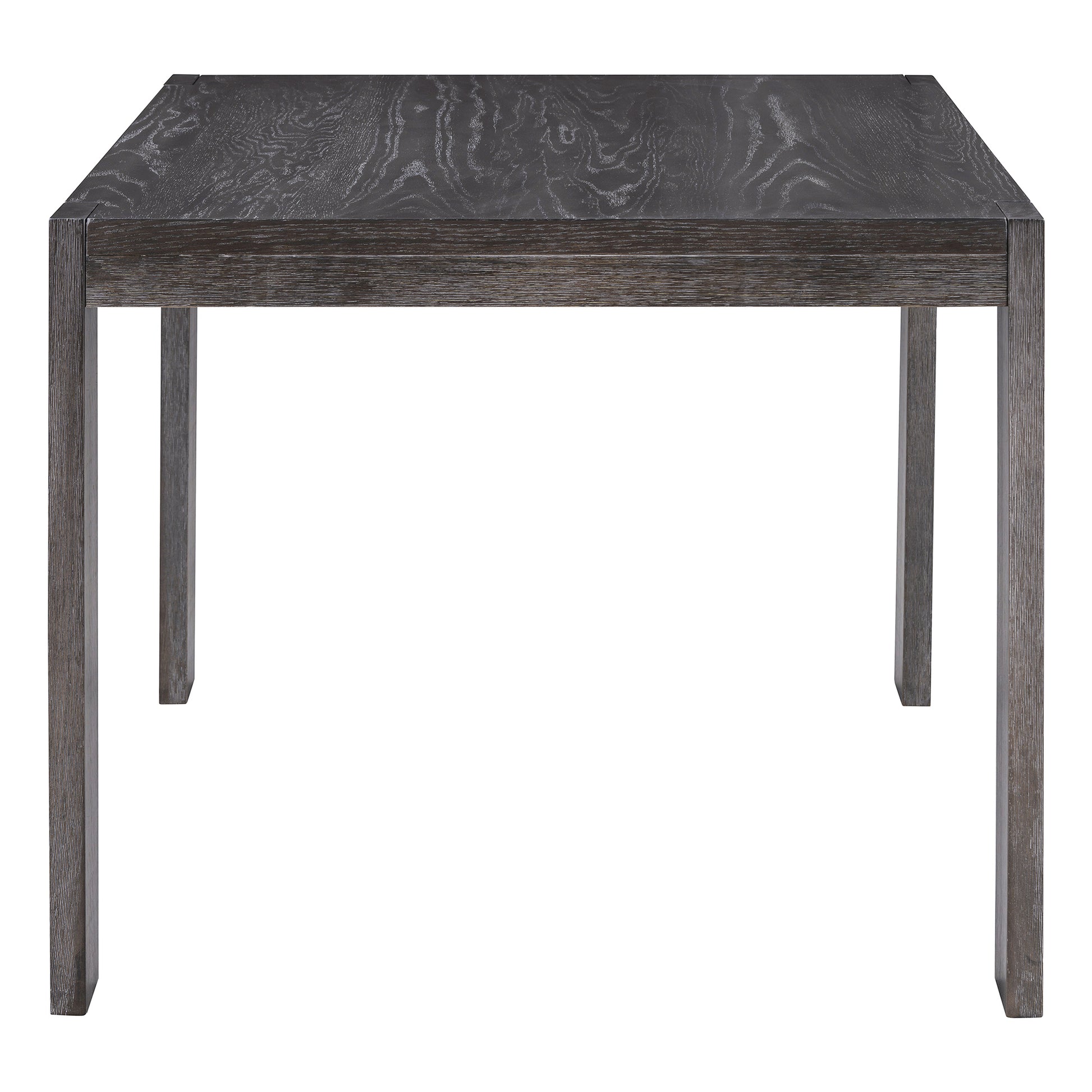 Dark grey oak dining table with natural wood grain texture