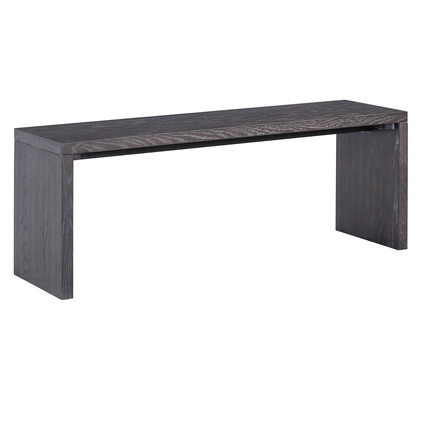 Dark oak veneer console table with waterfall edges