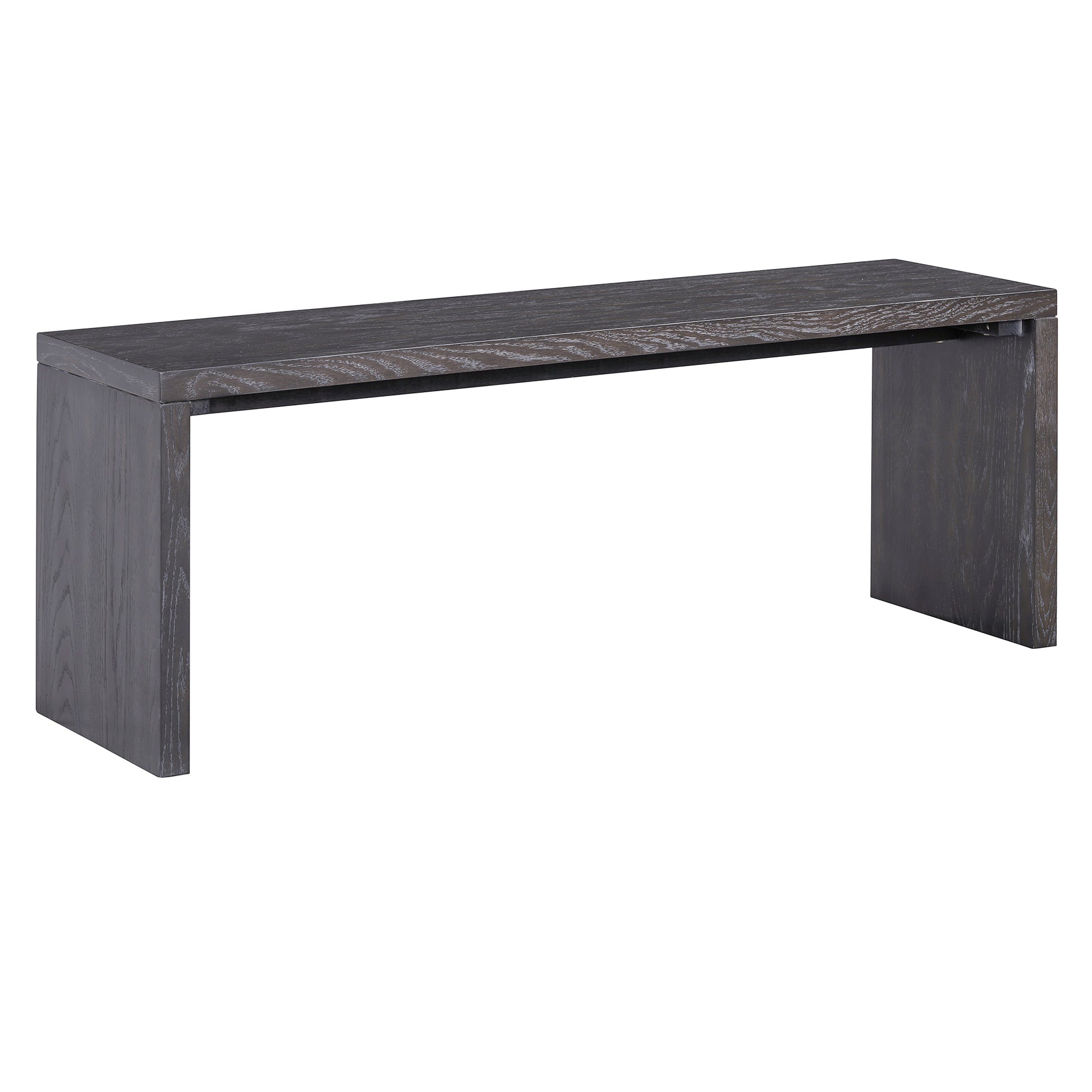 Dark oak veneer console table with waterfall edges
