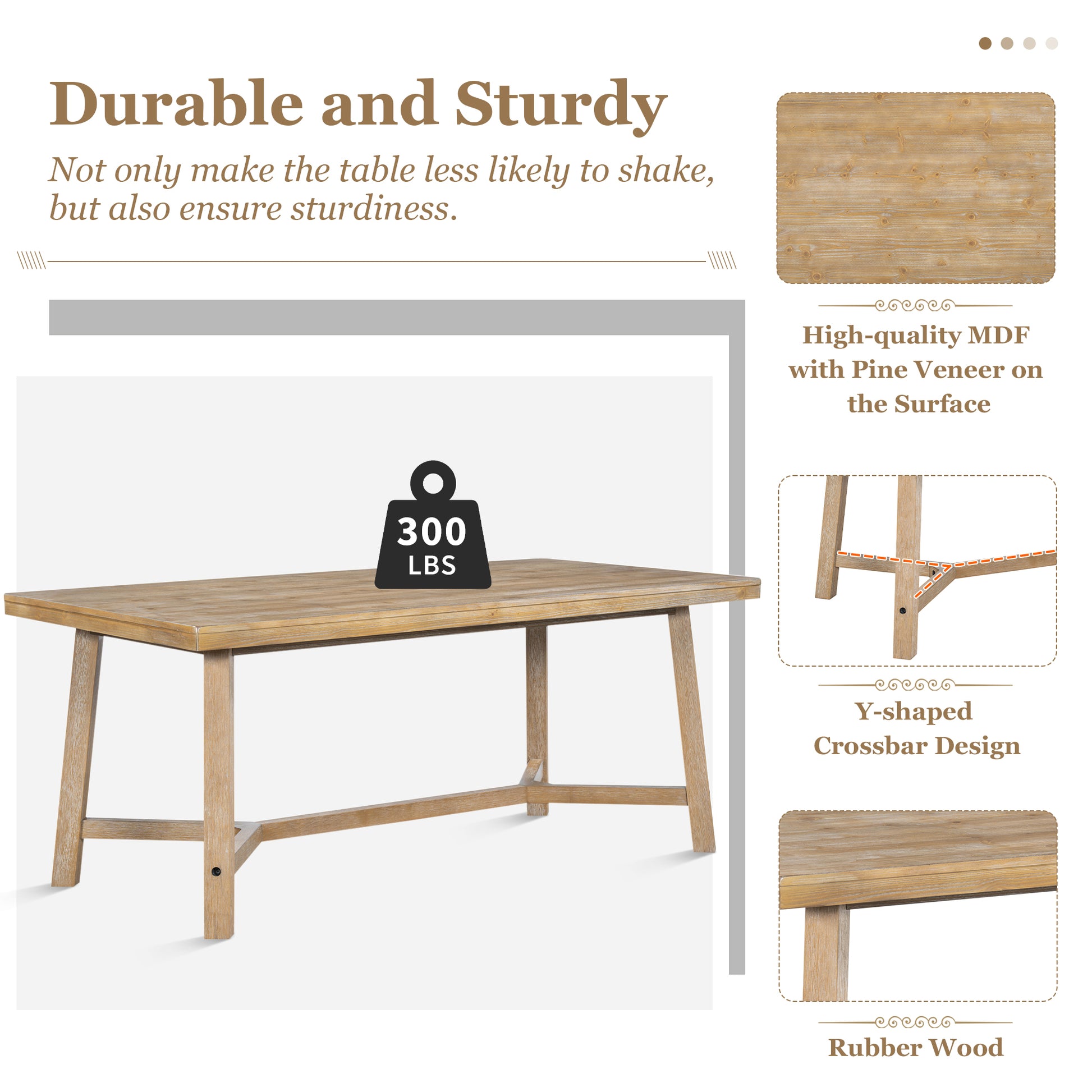 Light oak wood dining table with Yshaped crossbar design