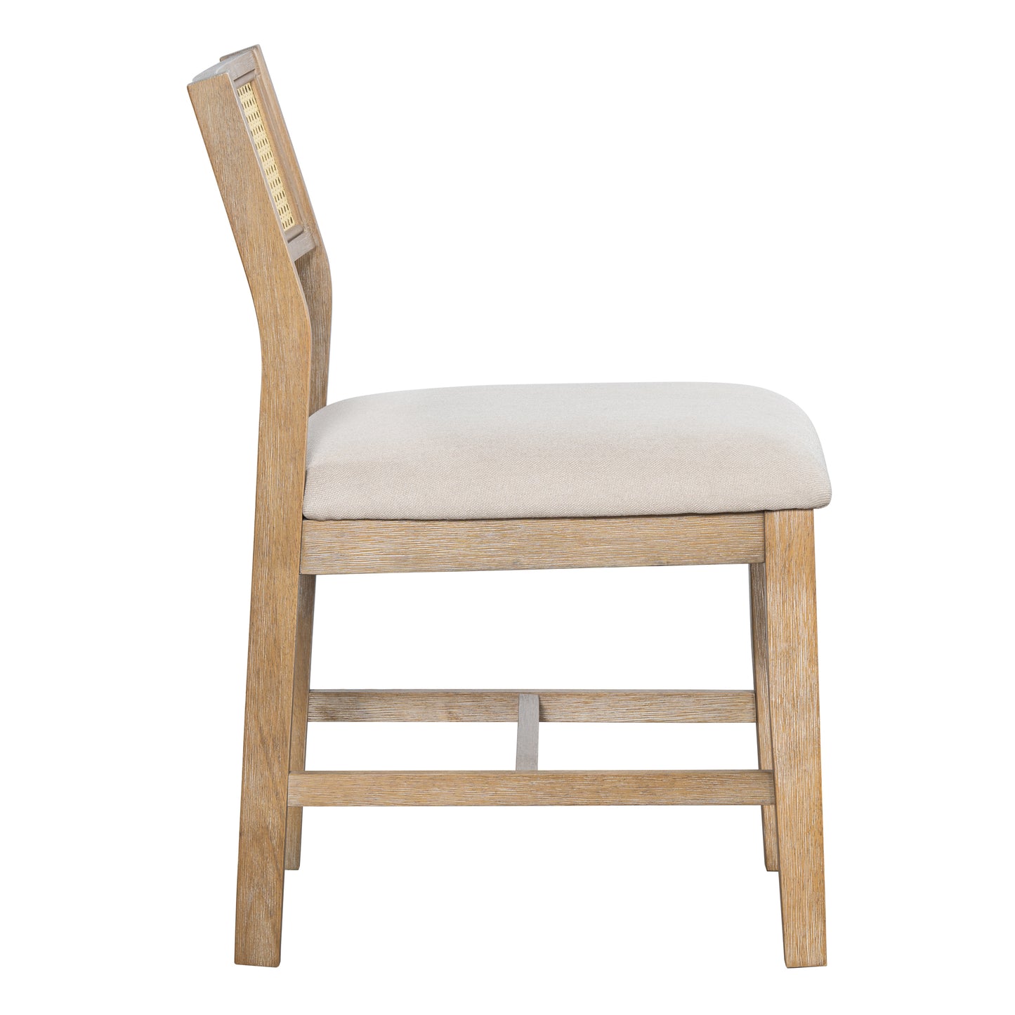 Light oak wood dining chair with upholstered seat and cane back