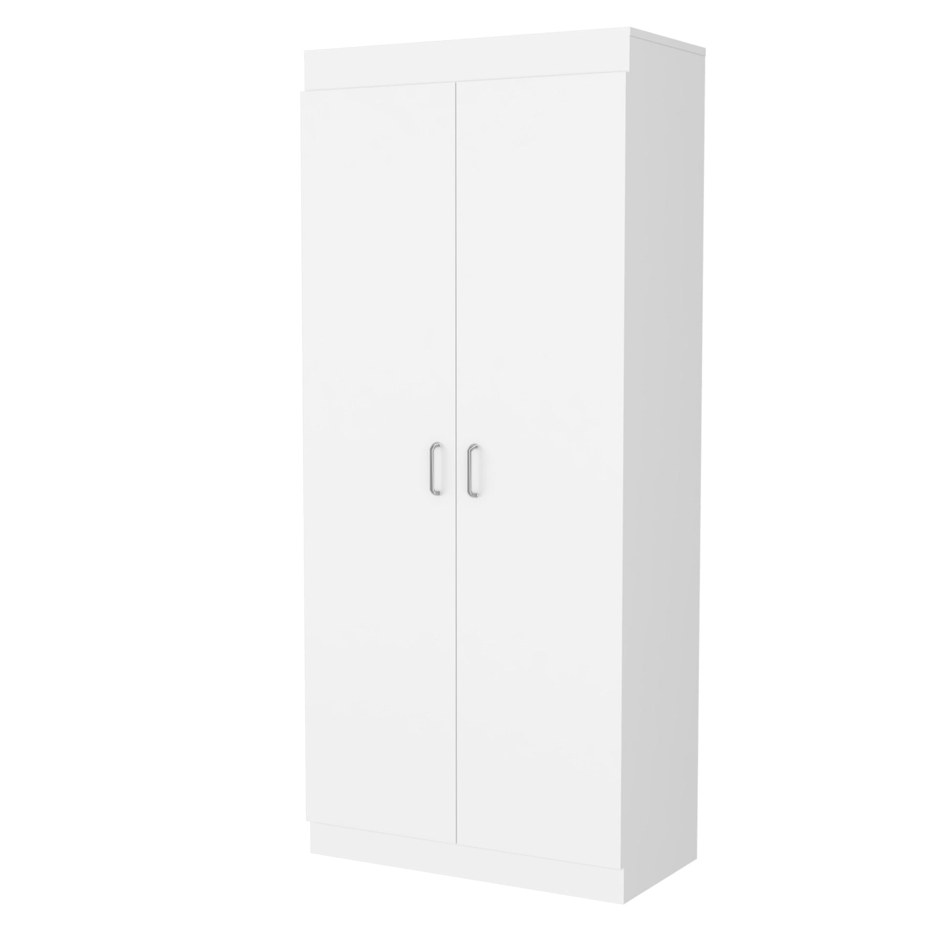 White modern twodoor wardrobe with silver handles