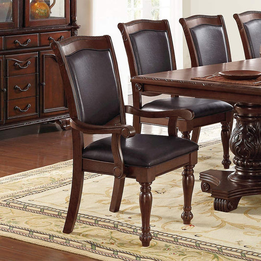 TREATLIFE HOME Set of 2 Brown Rubberwood Arm Chairs with Faux Leather Upholstered Seat, Traditional Design for Dining Room