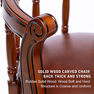 Classic dark brown solid wood carved armchair with plush seat