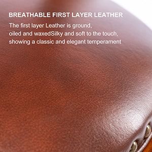 Closeup textured brown first layer leather with detailed grain