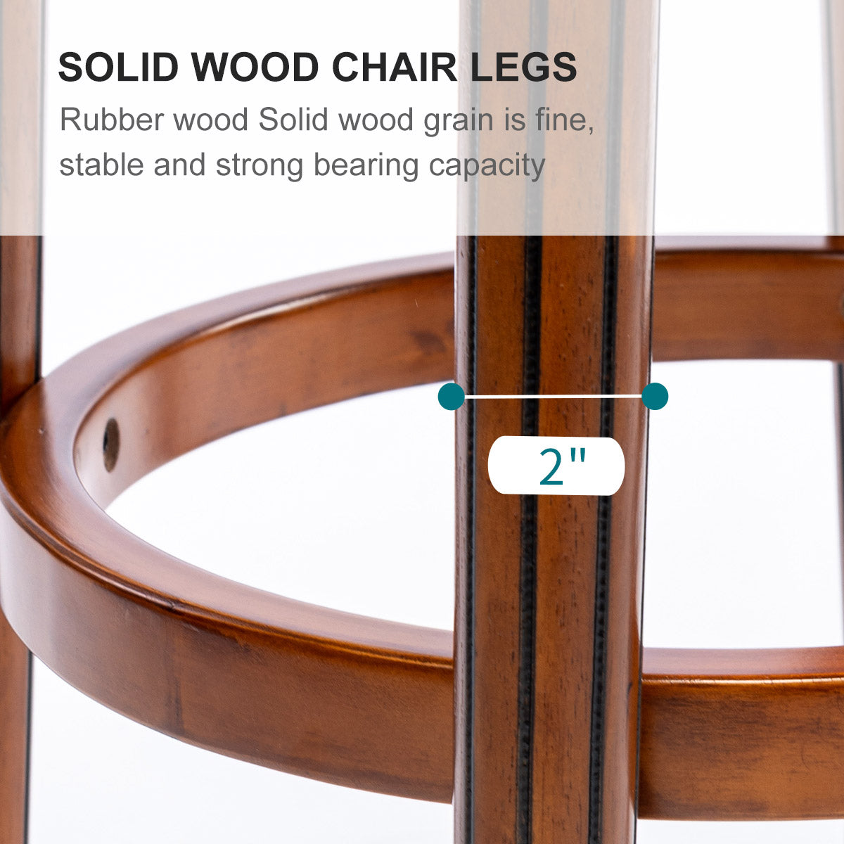Closeup of rich brown solid wood chair legs with fine grain and inch diameter