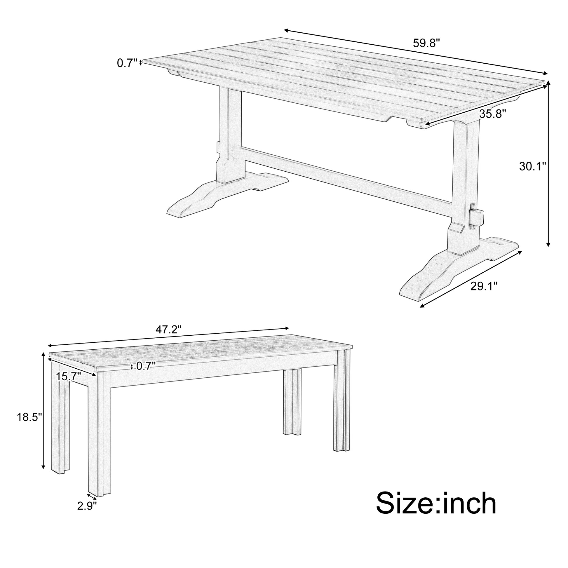 Sketch of a wooden dining table with dimensions