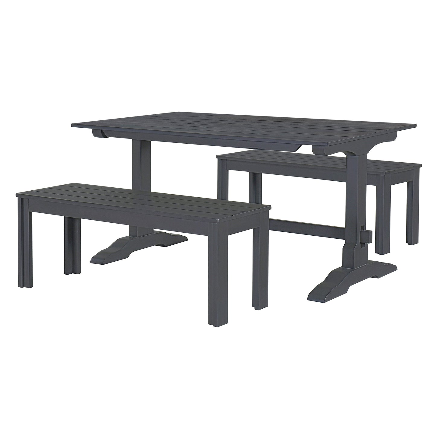 Dark gray patio dining set with table and two benches