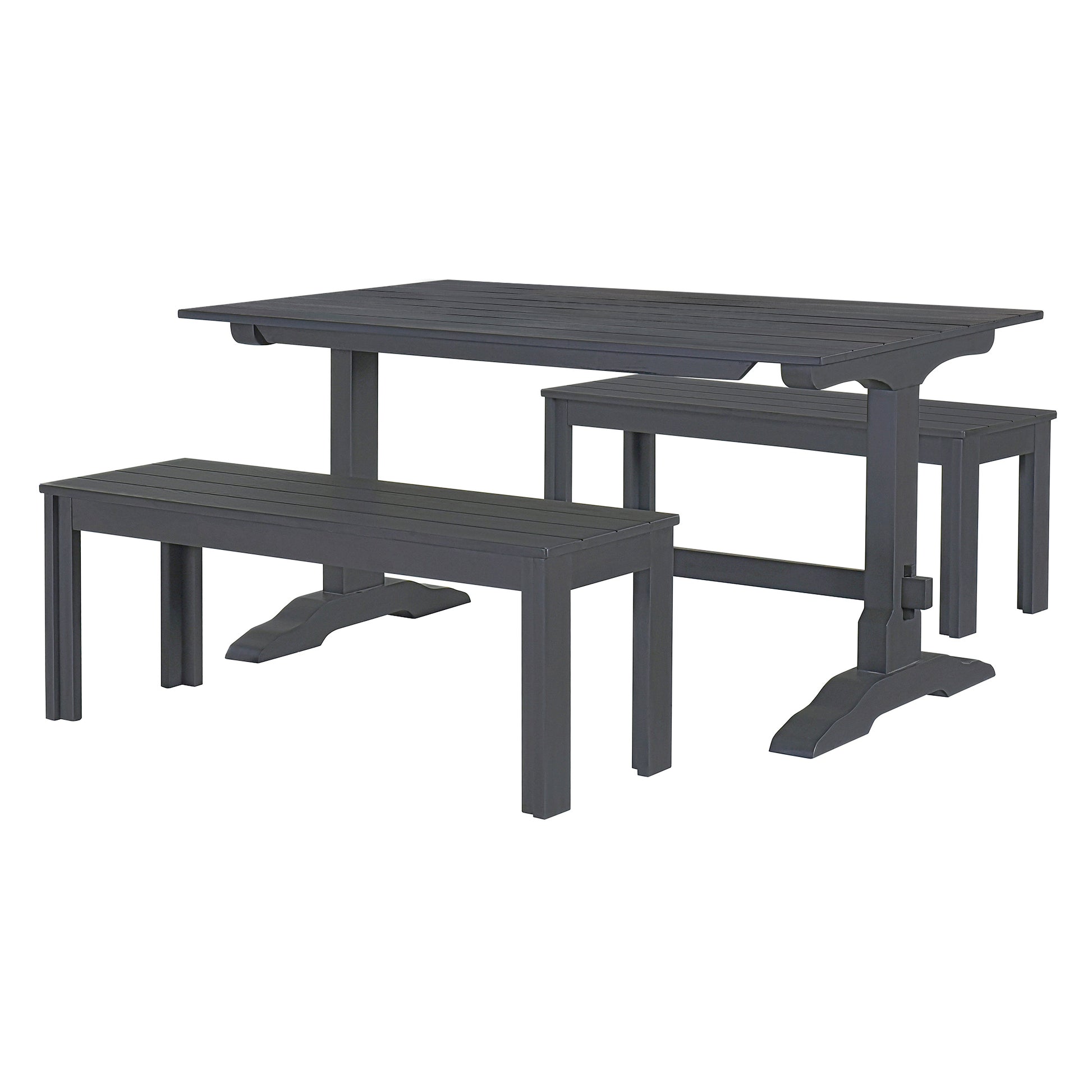 Dark gray patio dining set with table and two benches