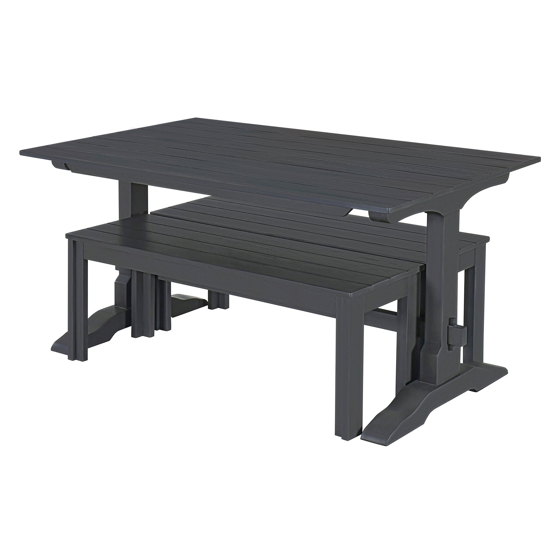 Dark gray composite dining table and bench set