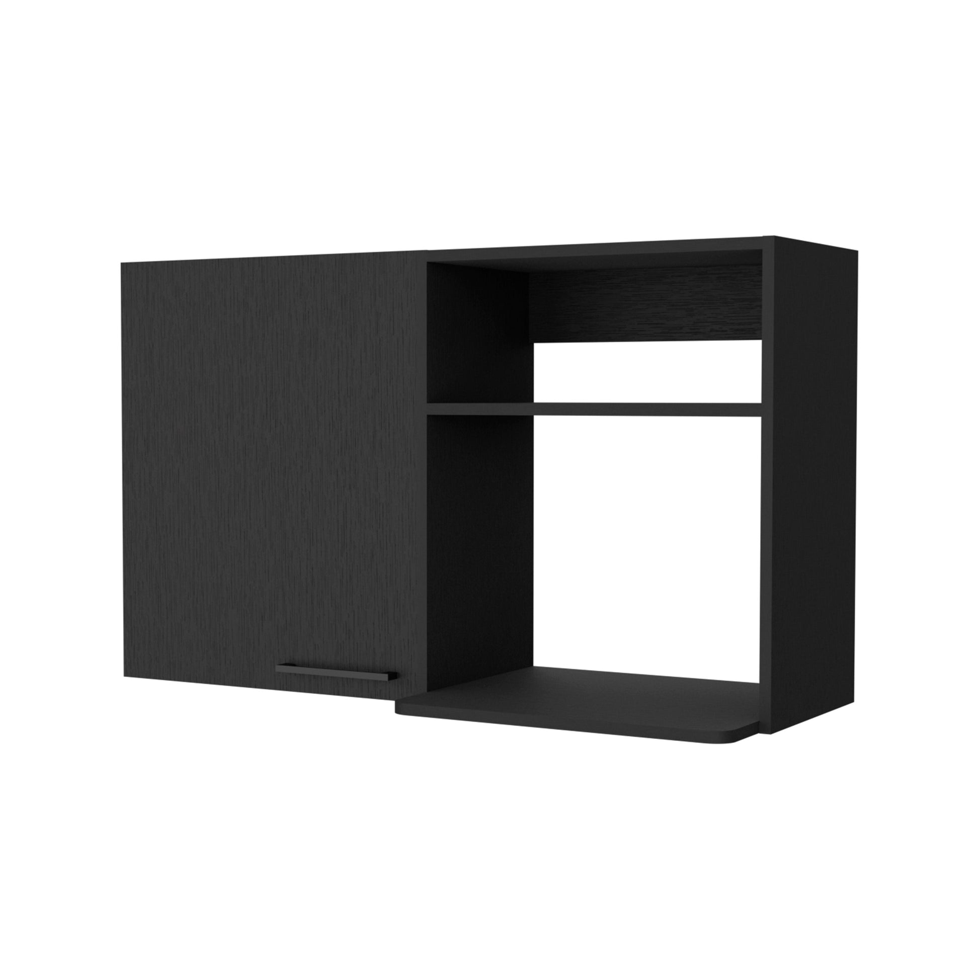 Black modern wall cabinet with one door and open shelving