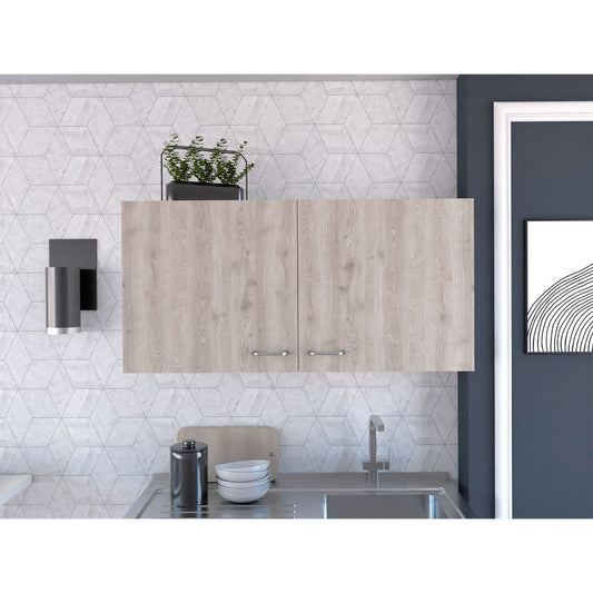 Light oak modern kitchen wall cabinet with two doors