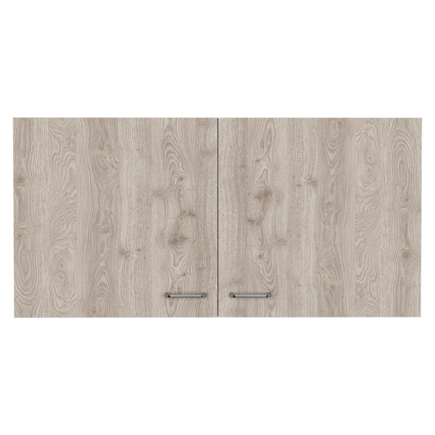 Light oak finish double door wall cabinet with brushed nickel handles