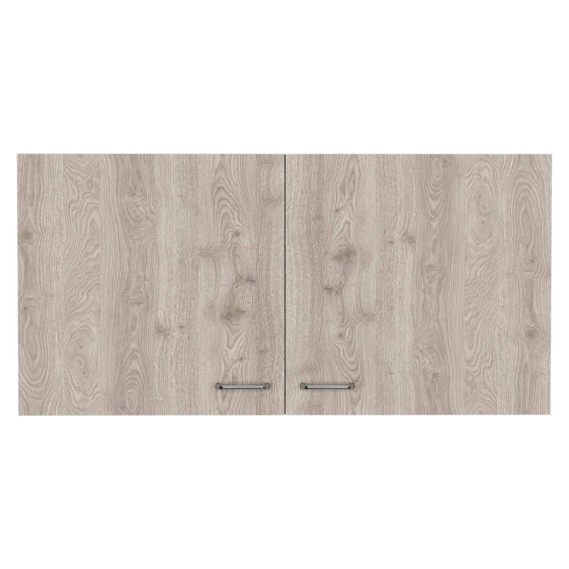 Light oak finish double door wall cabinet with brushed nickel handles