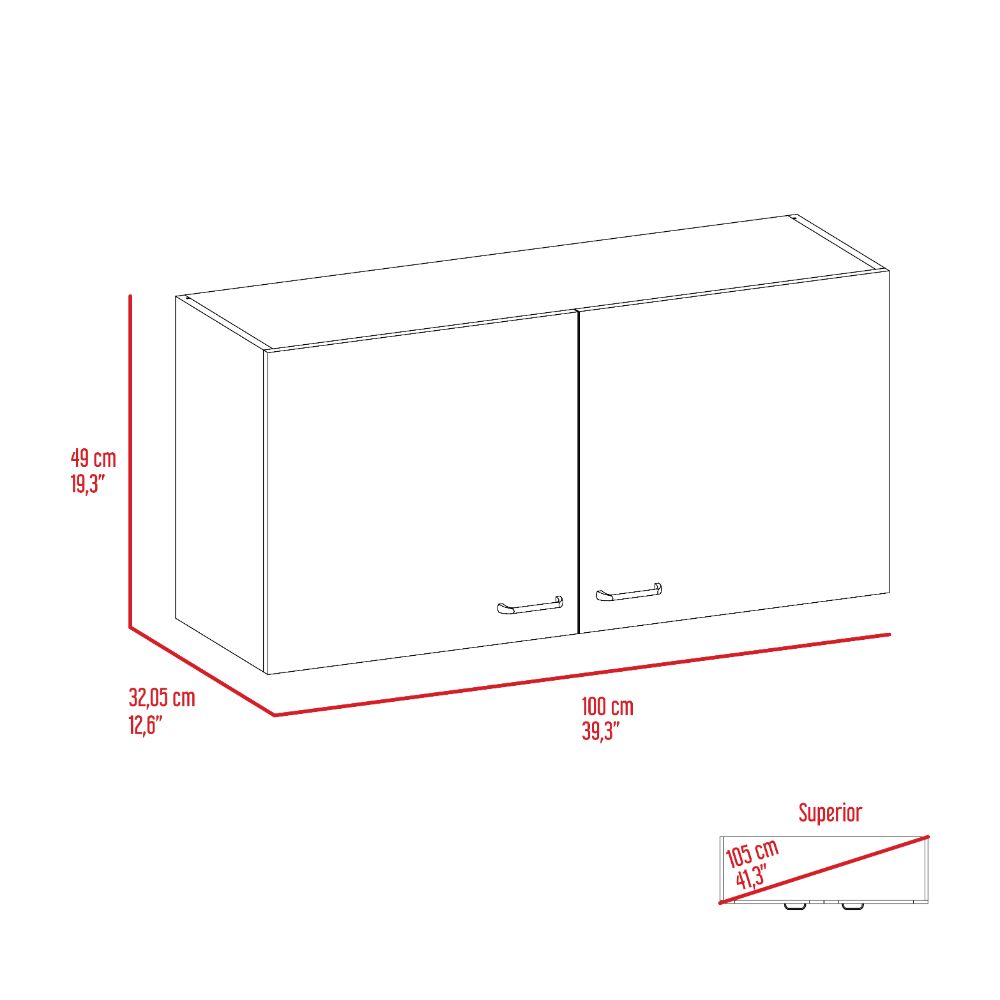 White twodoor wall cabinet with silver handles cm wide for kitchen storage