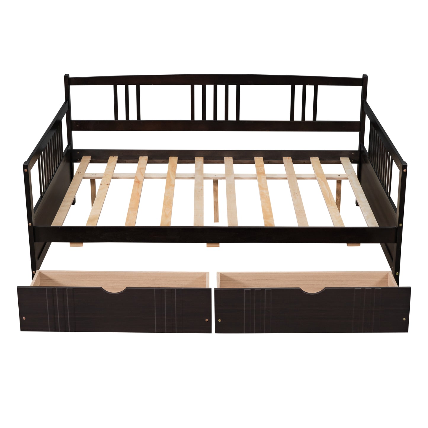 Dark brown wood daybed frame with two storage drawers
