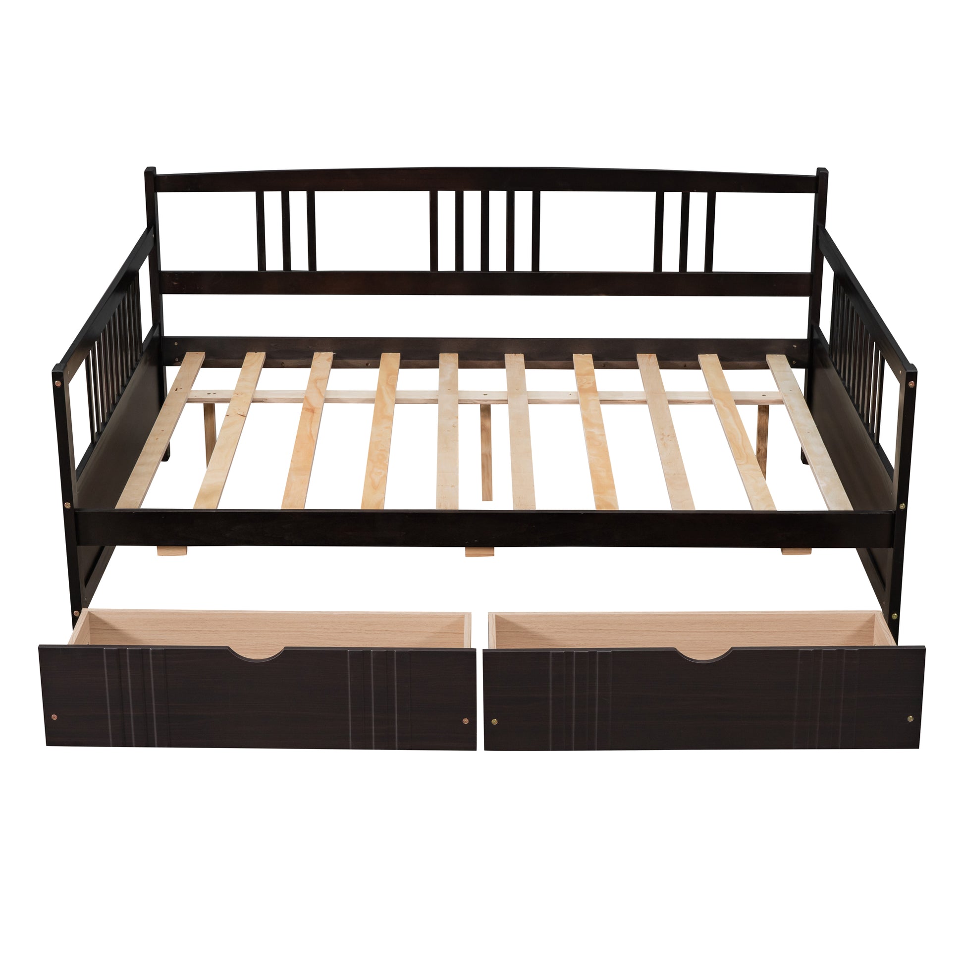 Dark brown wood daybed frame with two storage drawers