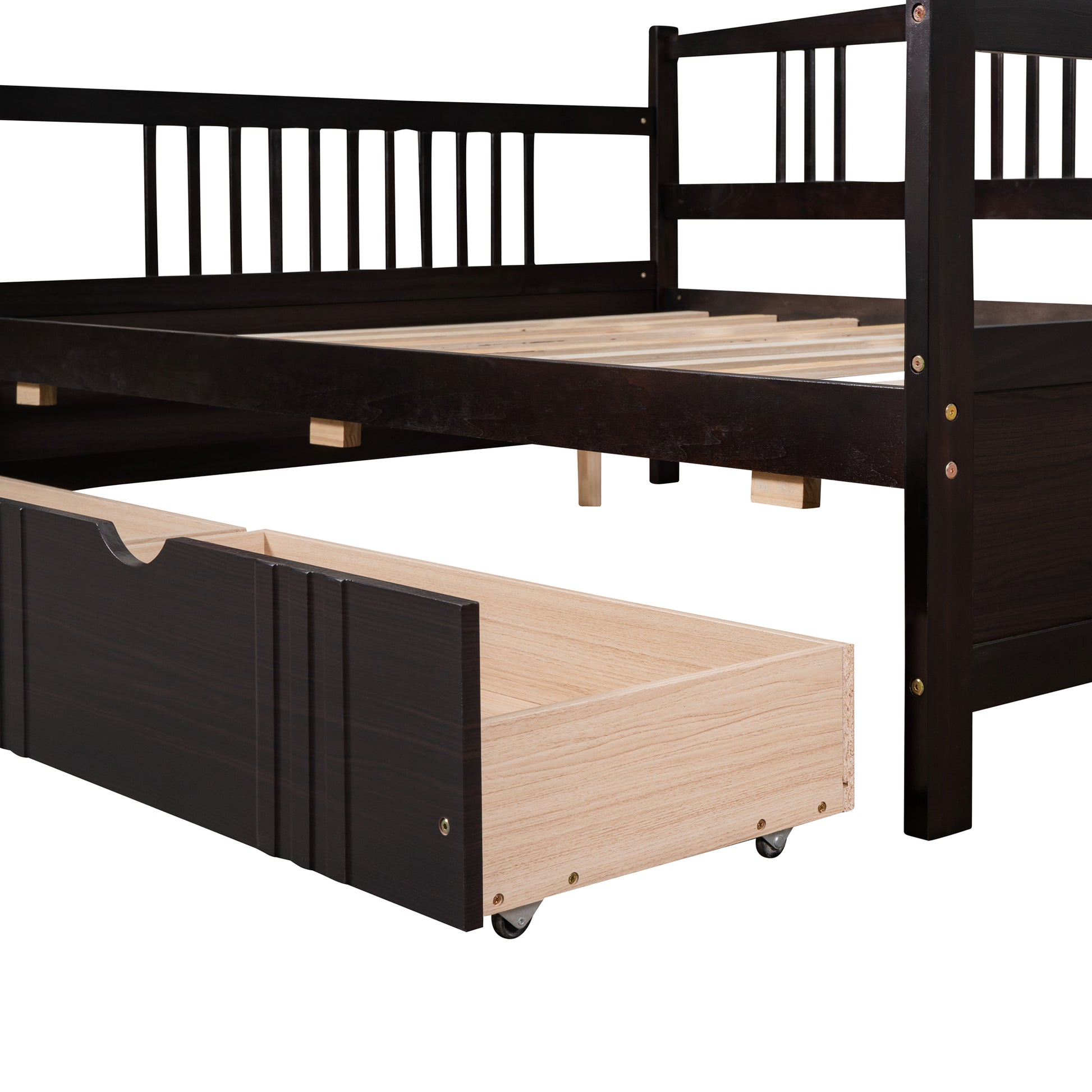 Dark wood daybed with integrated trundle drawer